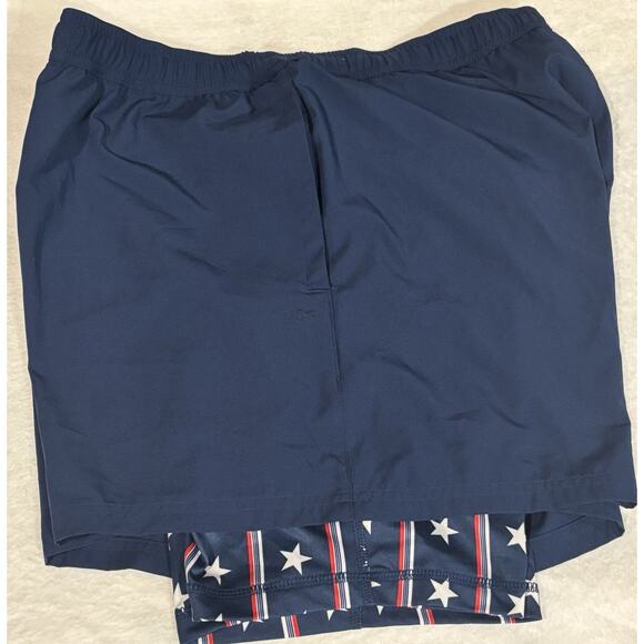 DSG Shorts Men's Large Blue Navy Athletic Workout Lined American Flag Training - Picture 3 of 3